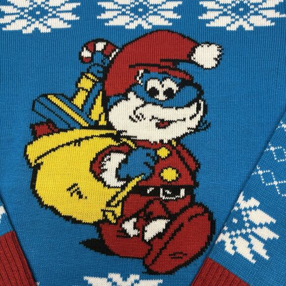 Junk Food The Smurfs Papa Smurf As Santa Blue Ugly Christmas Sweater Size M - Picture 3 of 10